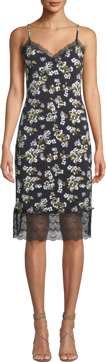 MICHAEL MICHAEL KORS Floral-Print Sweetheart Slip Dress with Lace Trim