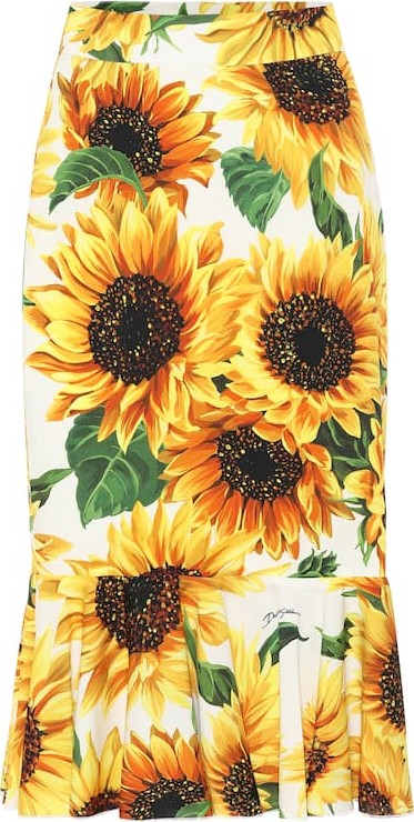 Dolce & Gabbana Sunflower silk-charmeuse midi skirt
