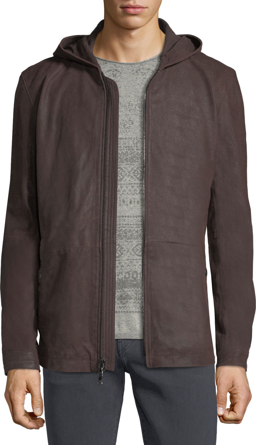 John Varvatos Leather Parka Jacket w/ Double-Closure Cuffs