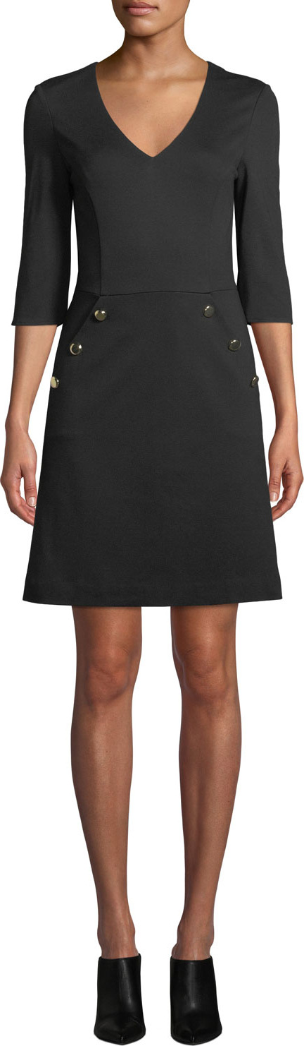 Trina Turk Valentina V-Neck Dress w/ Button Details