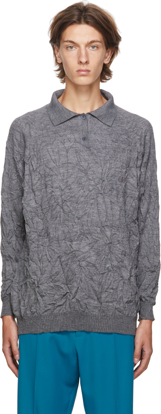 Balenciaga - Grey Crinkled Wool Sweater
