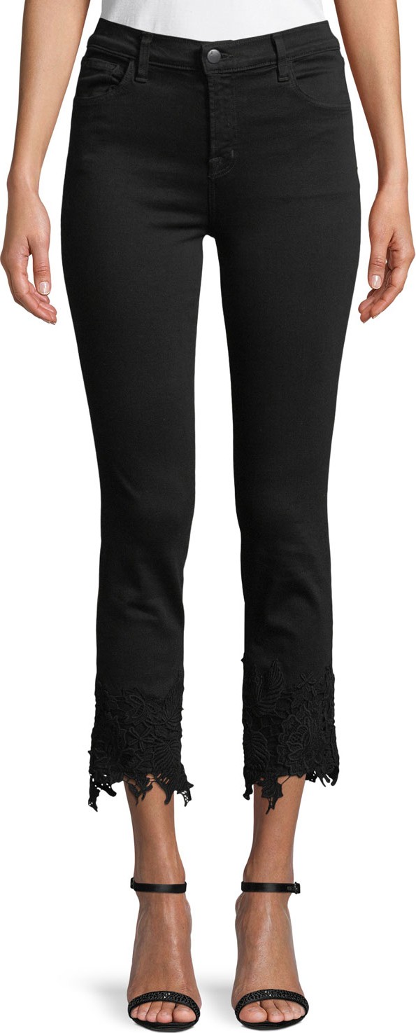 J BRAND Ruby High-Rise Crop Cigarette Jeans with Lace Hem