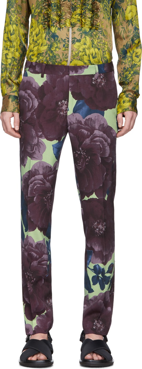 Dries Van Noten Purple & Green Wool Patrini Trousers