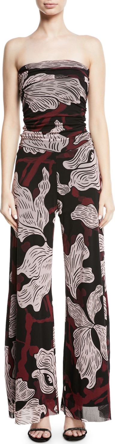 Fuzzi Strapless Vino-Print Tulle Jumpsuit