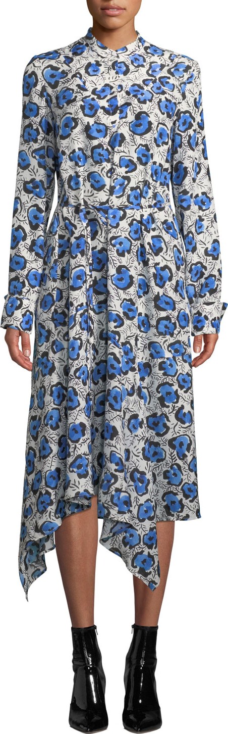 Christian Wijnants Domi Long-Sleeve Floral Handkerchief Shirtdress