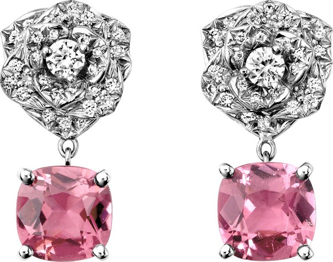 Piaget Diamond Rose & Pink Tourmaline Drop Earrings