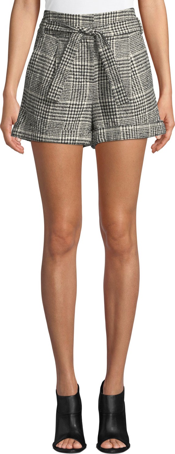 Veronica Beard Michel High-Waist Belted Plaid Shorts