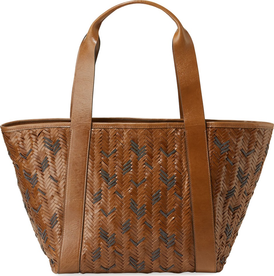 Brunello Cucinelli Woven Monili and Leather Tote Bag