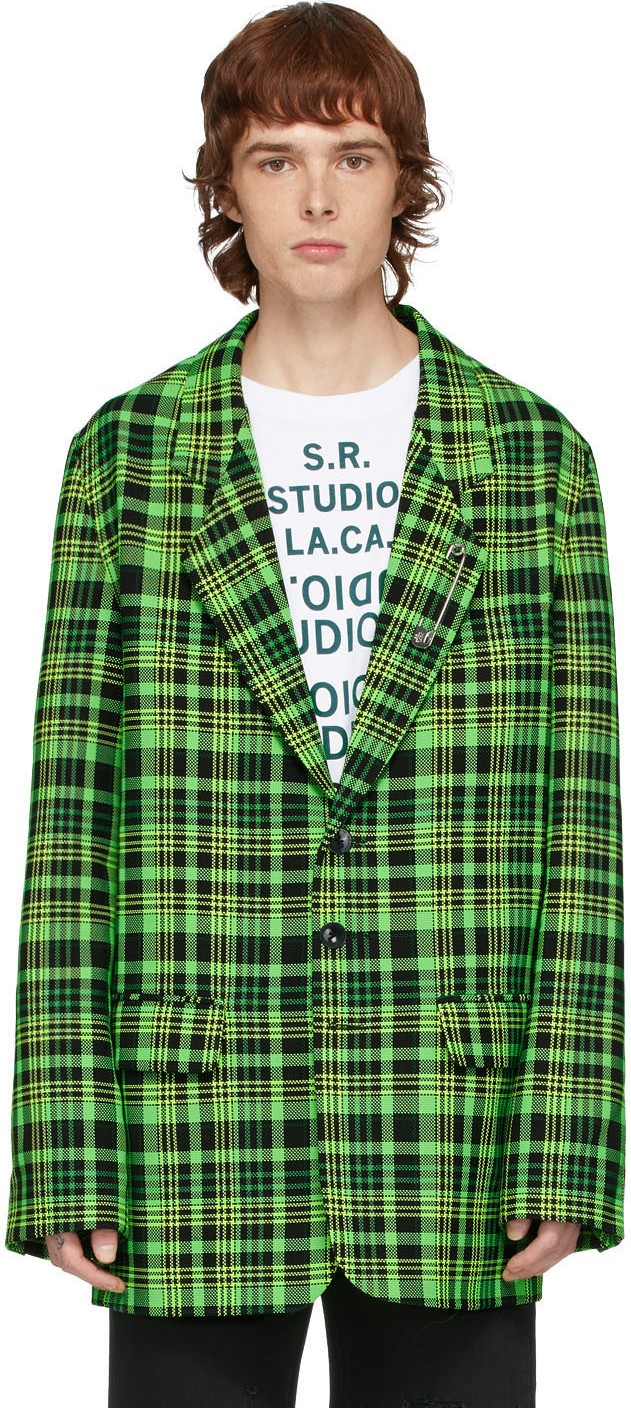 S.R. STUDIO. LA. CA. Green Open-Weave Check Blazer