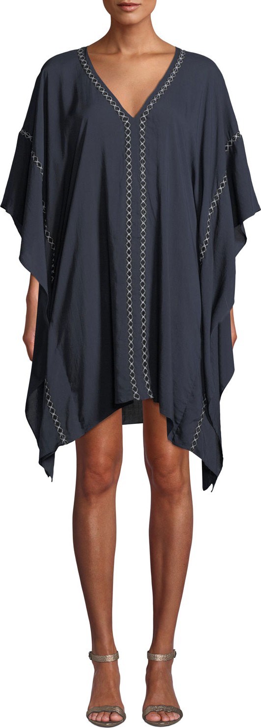 Jonathan Simkhai Embroidered V-Neck Coverup Caftan
