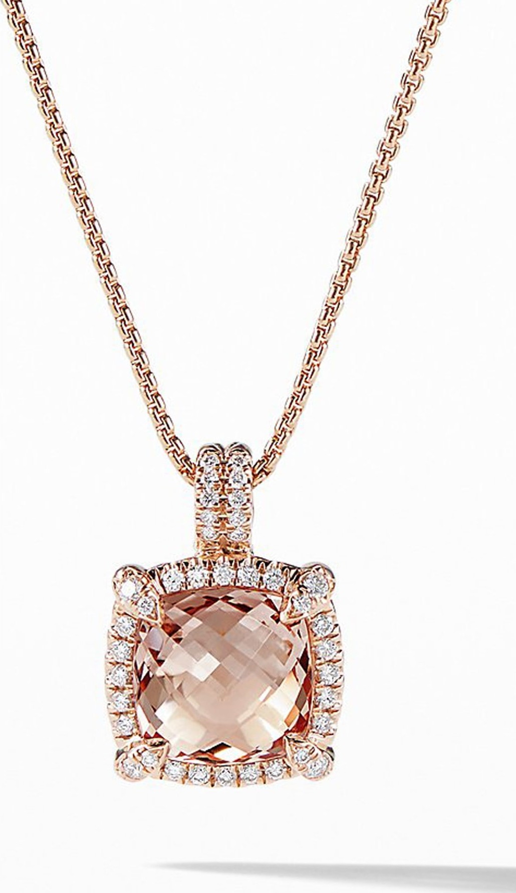 David Yurman Châtelaine Pavé Bezel Pendant Necklace with Morganite and Diamonds in 18K Rose Gold