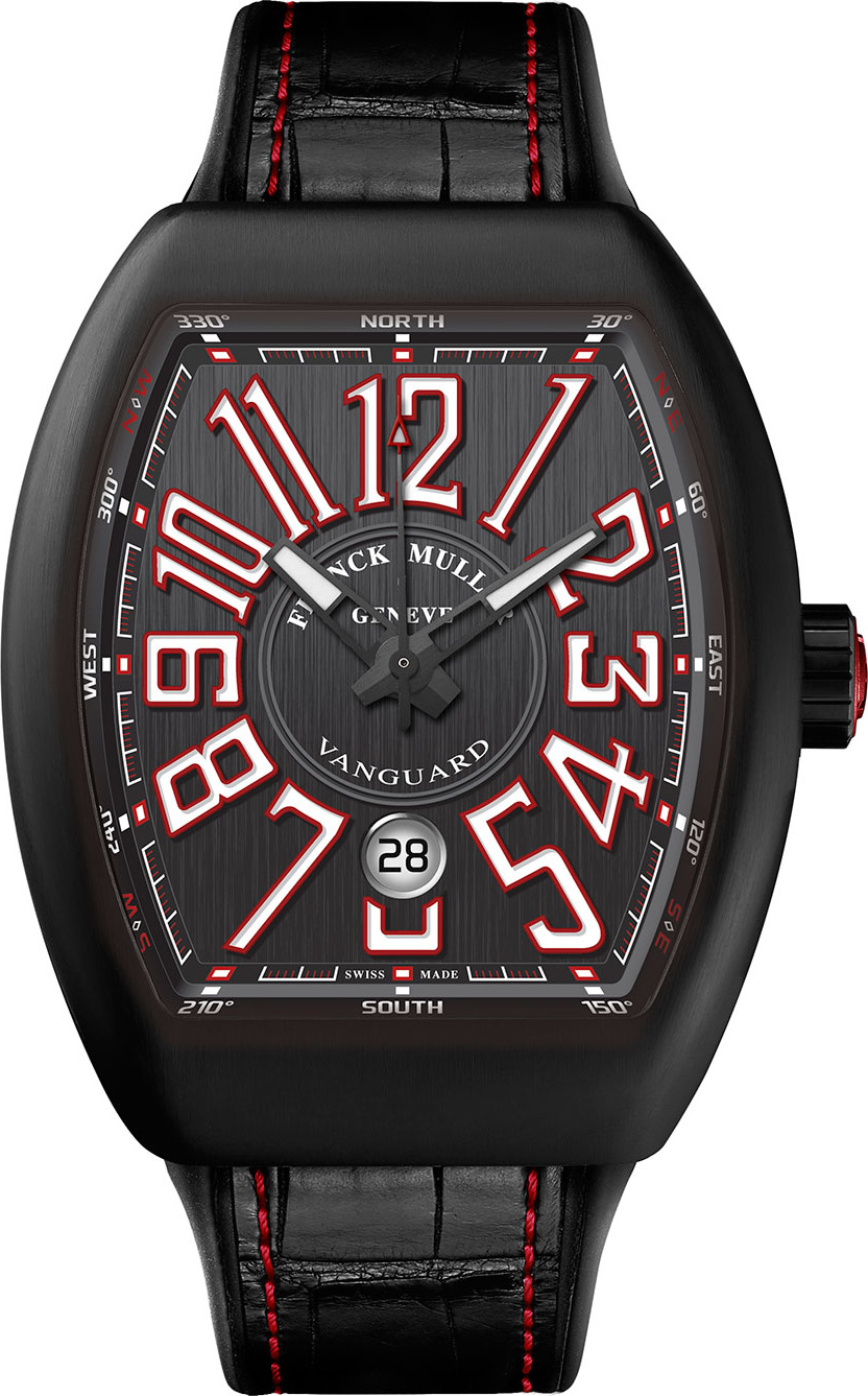 Franck Muller Vanguard Watch with Alligator Strap, Black/Red