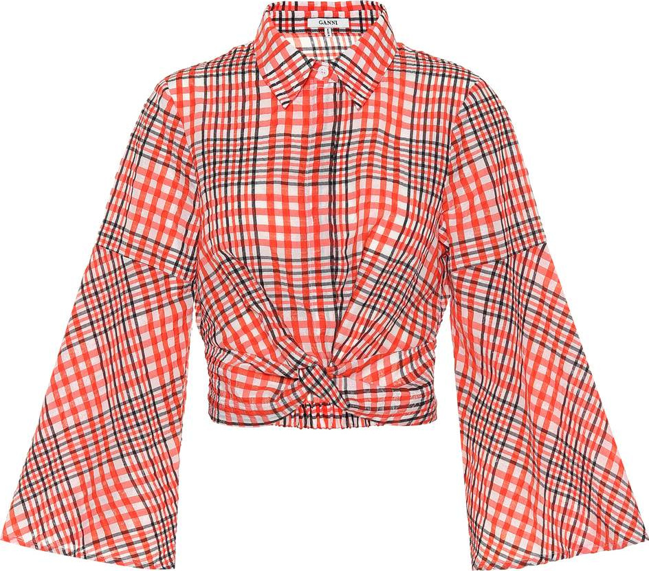 Ganni Checked cotton-blend blouse