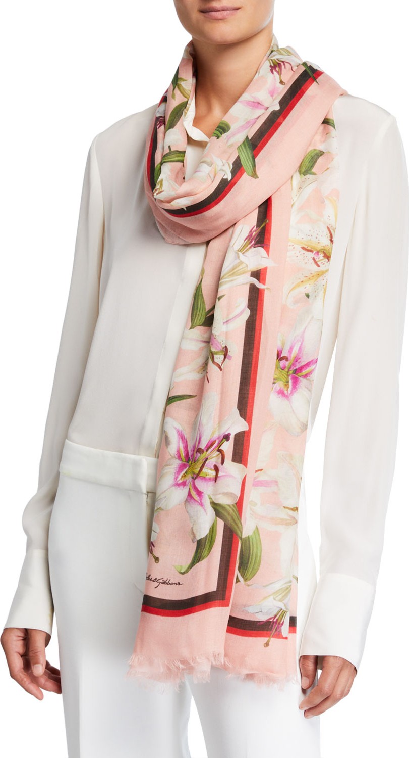 Dolce & Gabbana Lily Print Modal-Cashmere Scarf