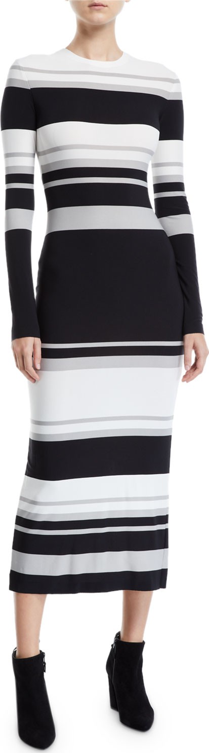 Norma Kamali Long-Sleeve Striped Bodycon Dress