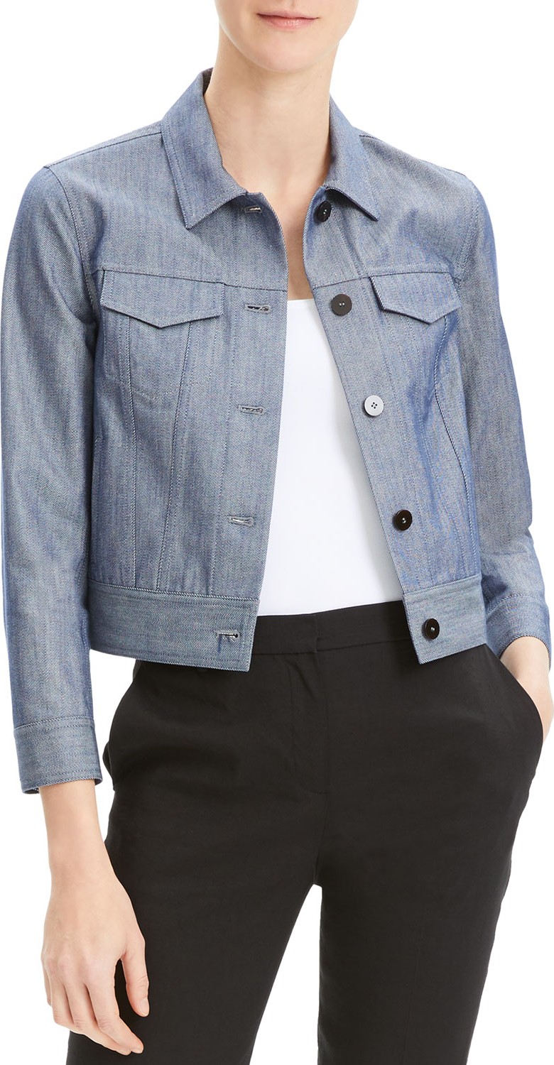 Theory Cropped Button-Front Denim Jacket