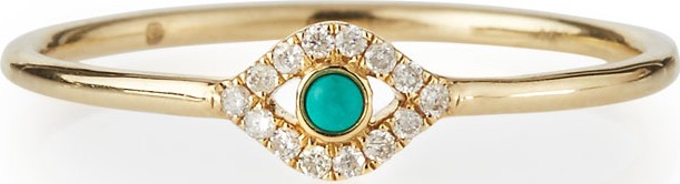 Sydney Evan Single Turquoise Cabochon Evil Eye Ring w/Diamonds