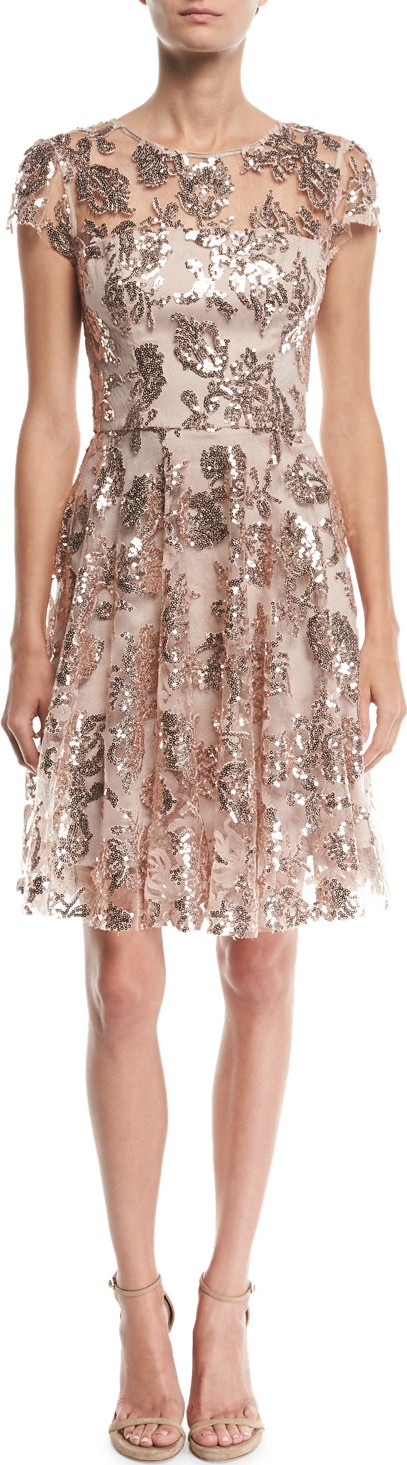 MILLY Meg Sequin Embroidered Tulle Dress