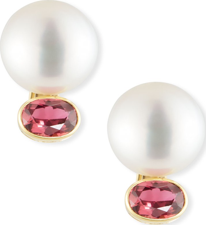 Assael 18k Pearl & Pink Tourmaline Clip-On Button Earrings