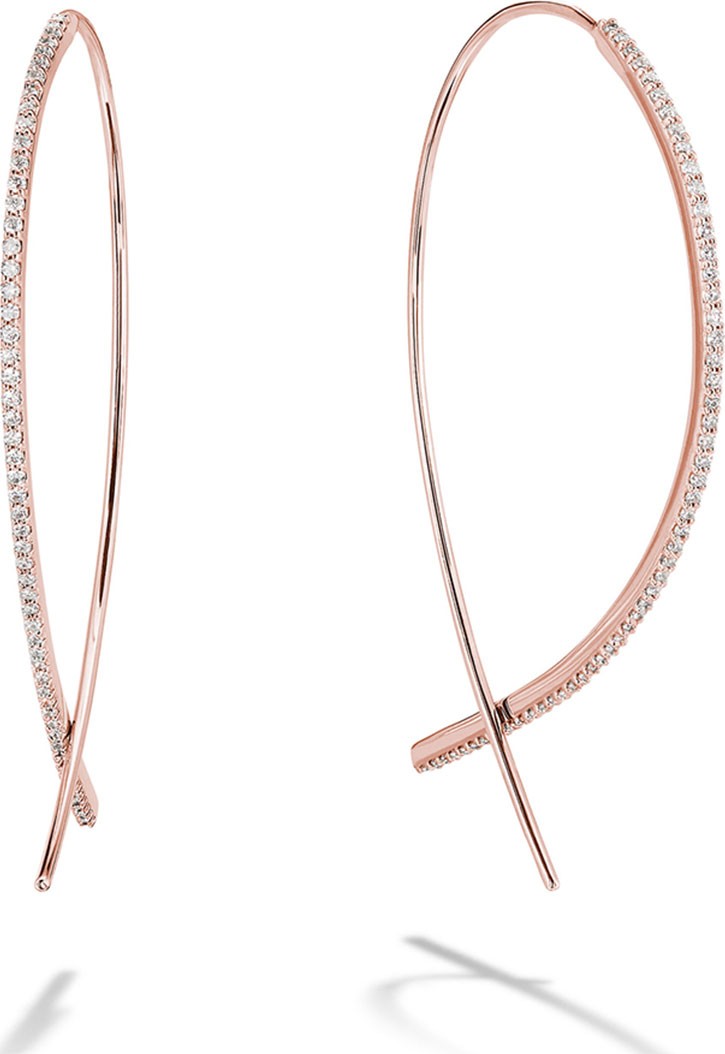 Lana 14k Rose Gold Skinny Upside Down Diamond Hoop Earrings