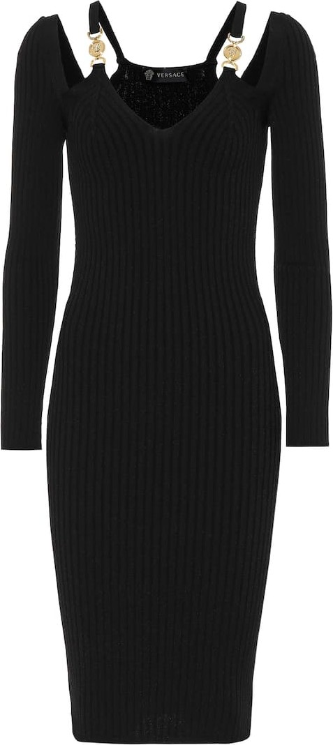 Versace Ribbed-knit bodycon midi dress