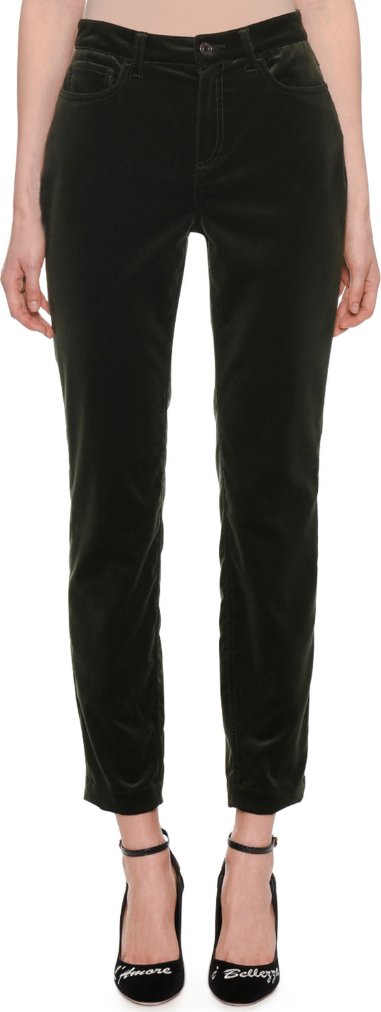 Dolce & Gabbana High-Waist Five-Pocket Straight-Leg Velvet Pants