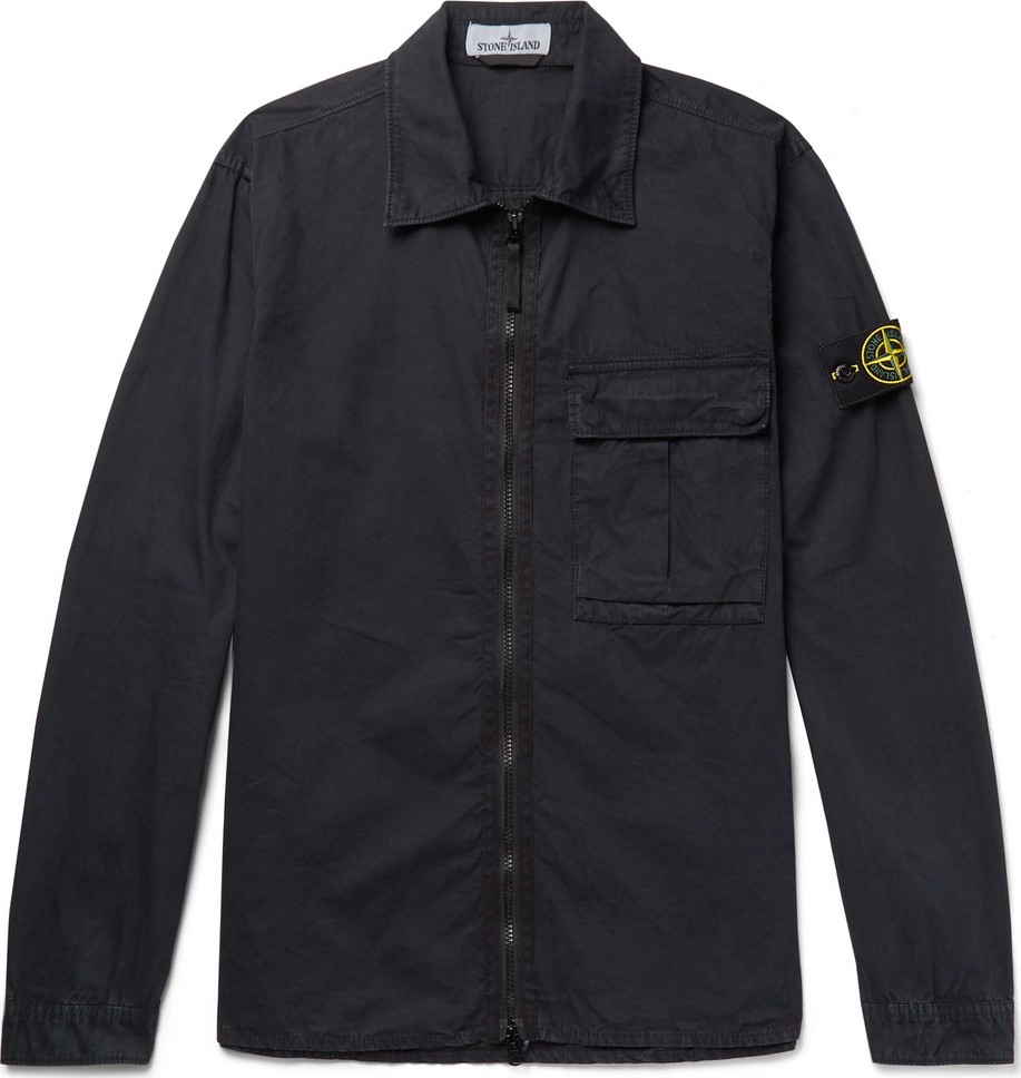 Stone Island Logo-Appliquéd Brushed-Cotton Overshirt