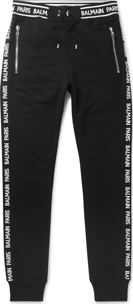 Balmain Slim-Fit Tapered Logo-Trimmed Loopback Cotton-Jersey Sweatpants