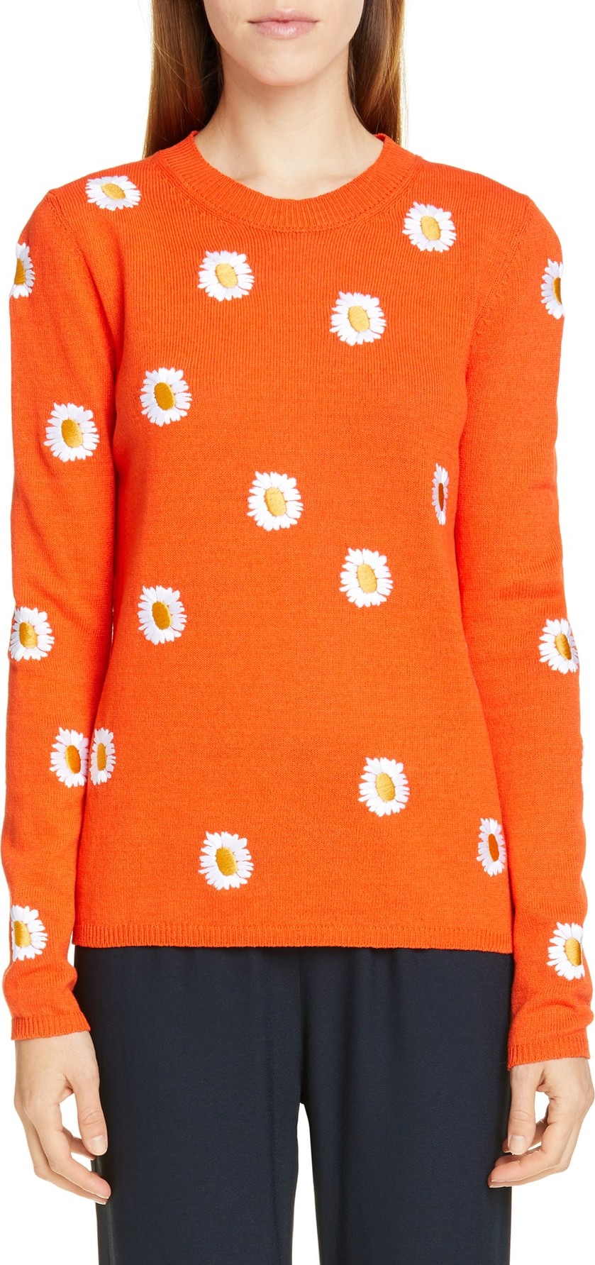 Mansur Gavriel Daisy Embroidered Linen & Cotton Sweater