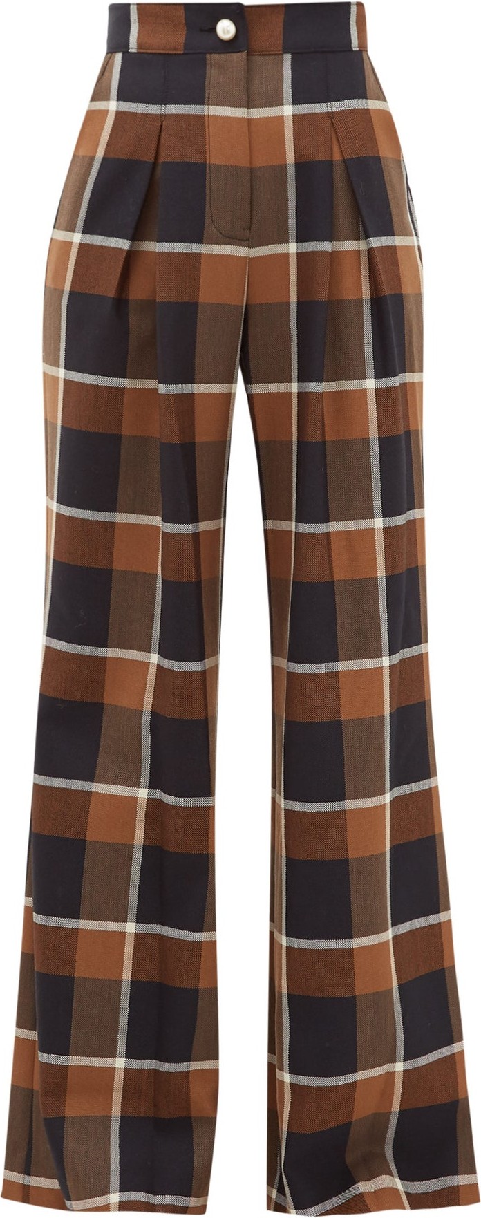 Staud Moon checked wool-blend wide-leg trousers
