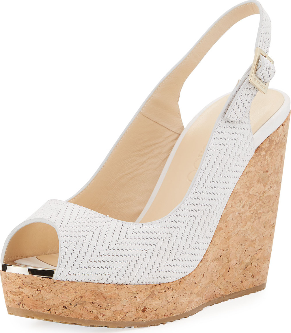 Jimmy Choo Prova Textured Cork-Wedge Sandal, Off White