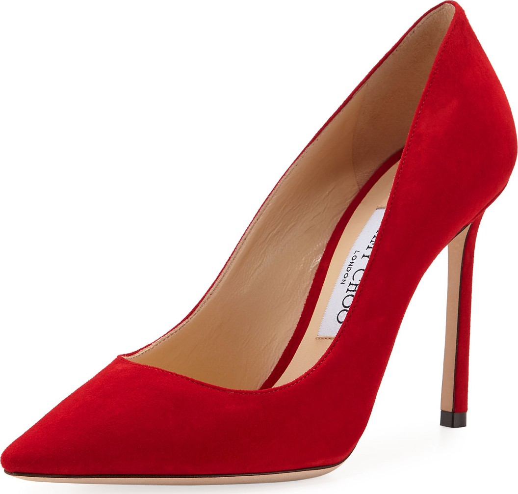 Jimmy Choo Romy 100mm Suede Point-Toe Pumps