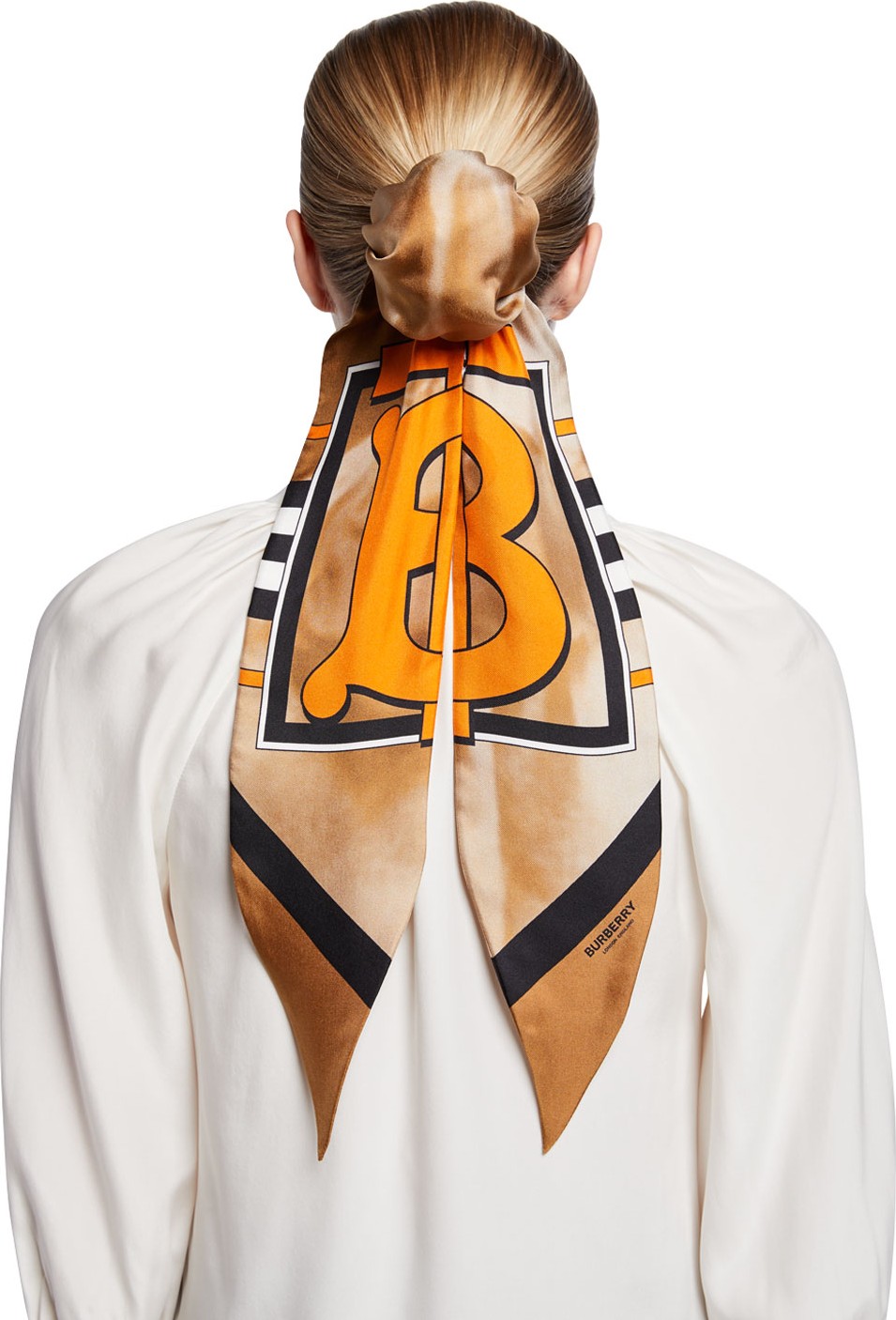 Burberry London England Silk Twill Victorian Family Print Chignon Scarf