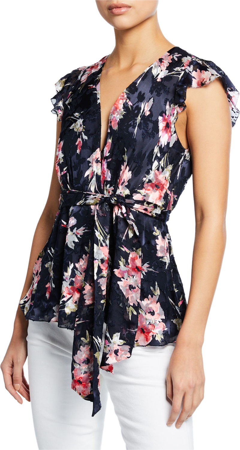 Elie Tahari Patricia Floral-Print V-Neck Sleeveless Blouse