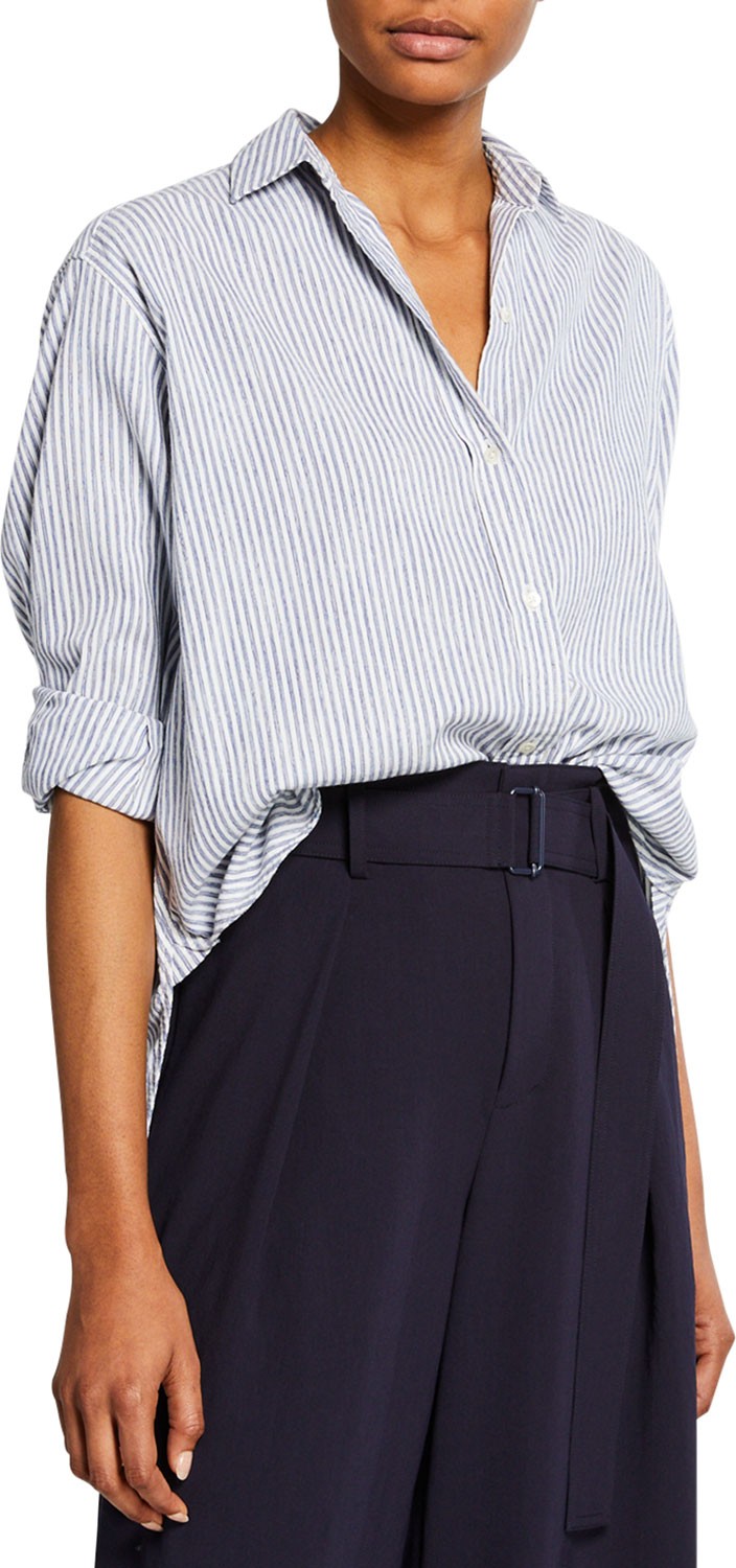 Vince Oversize Space-Dye Striped Shirt