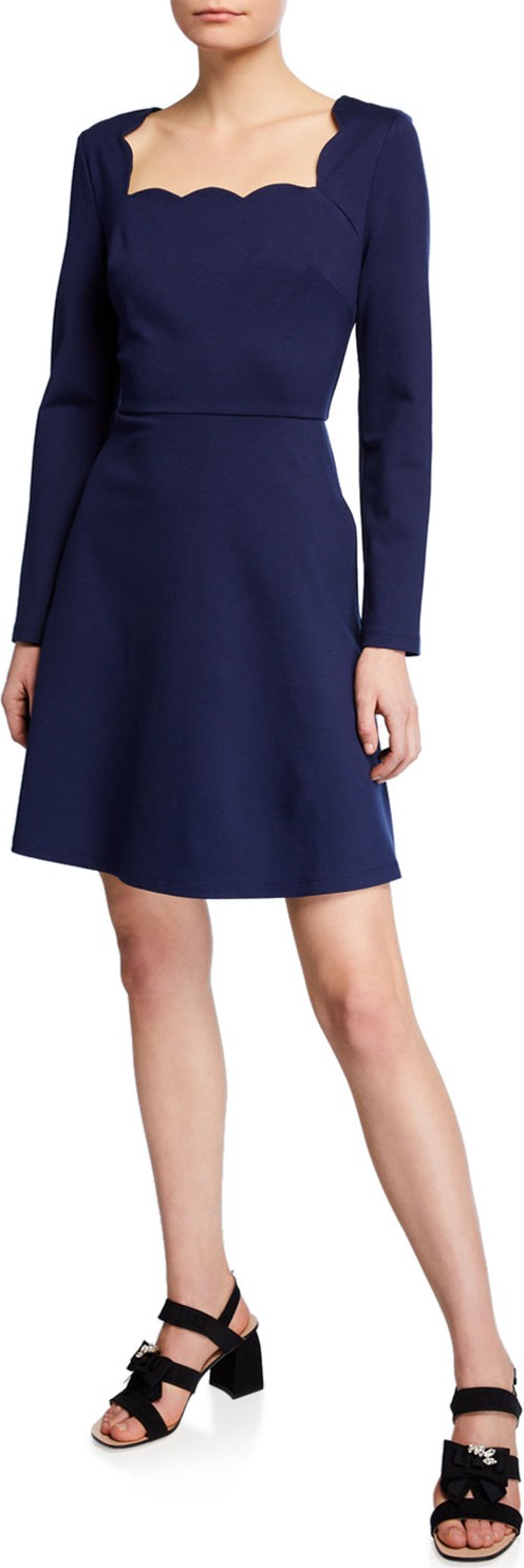 Kate Spade New York square-neck long-sleeve scallop ponte dress