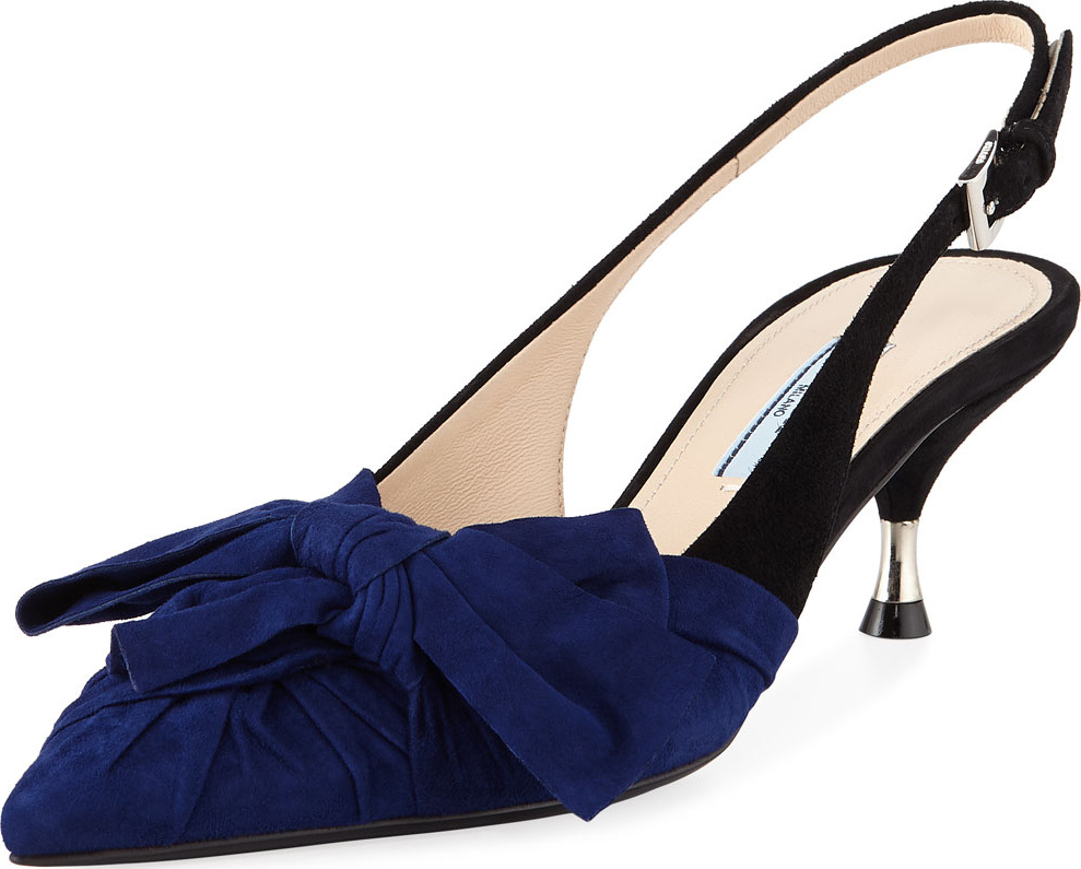 Prada Two-Tone Suede lingback Bow Pumps