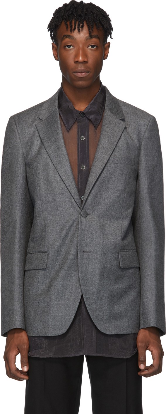 Helmut Lang Grey Wool Flannel Blazer