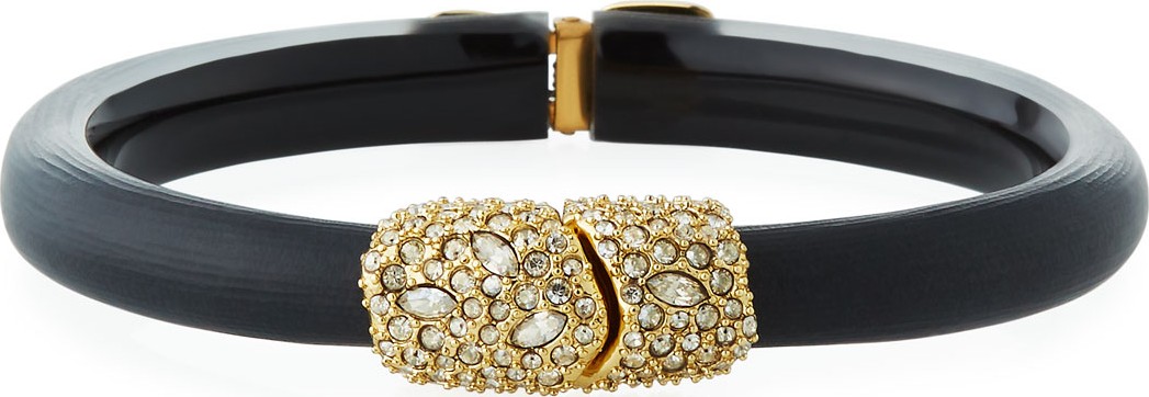 Alexis Bittar Crystal Encrusted Skinny Hinge-Clasp Bracelet, Black