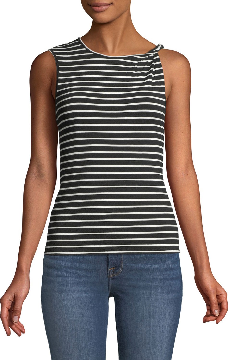 FRAME DENIM Striped Knot-Shoulder Tank