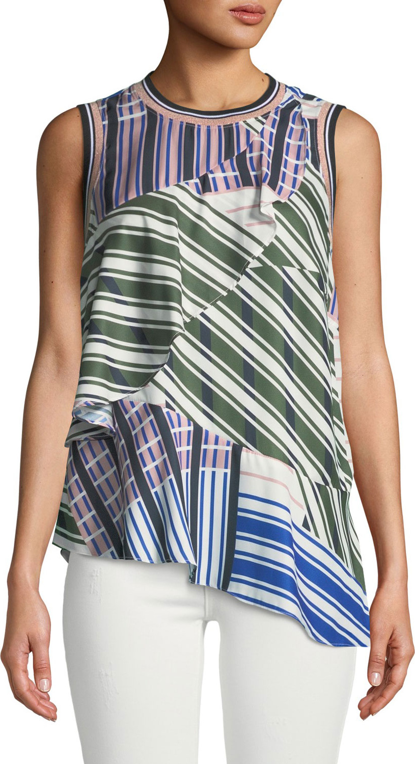 Parker Poppy Striped Asymmetric Ruffle Top