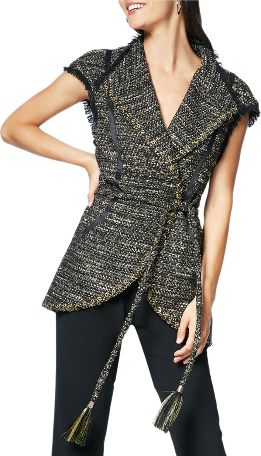 Ramy Brook Emersyn Belted Tweed V-Neck Vest