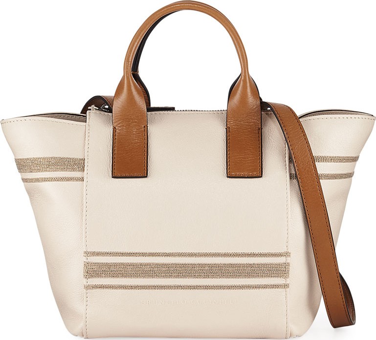 Brunello Cucinelli Monili-Striped Tote Bag with Crossbody Strap