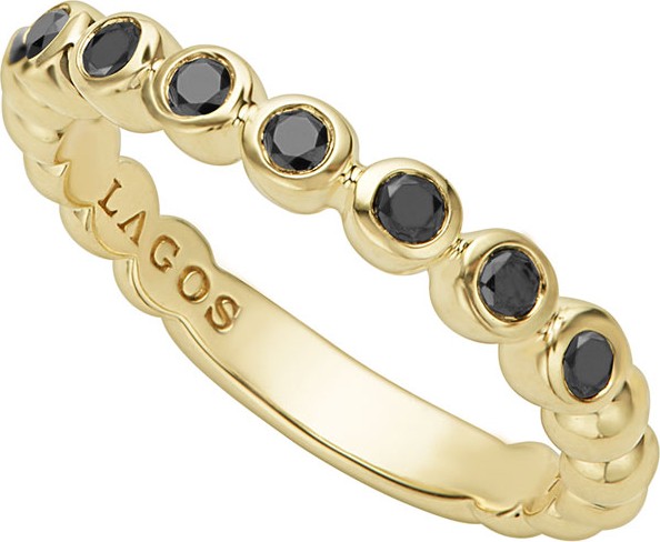 LAGOS 3mm Black Diamond Caviar Stacking Band Ring, Size 7