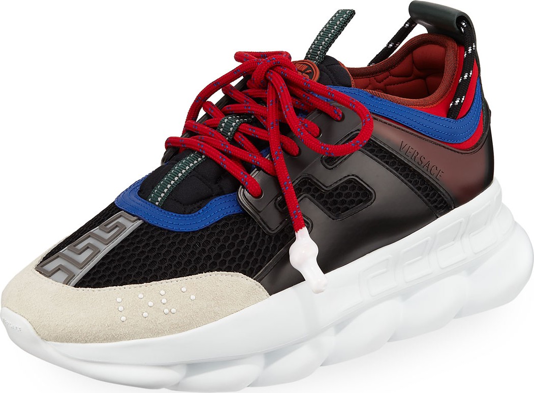 Versace Men's Chain Reaction Greek Key-Print Sneakers Versace Men's Chain Reaction Greek Key-Print Sneakers