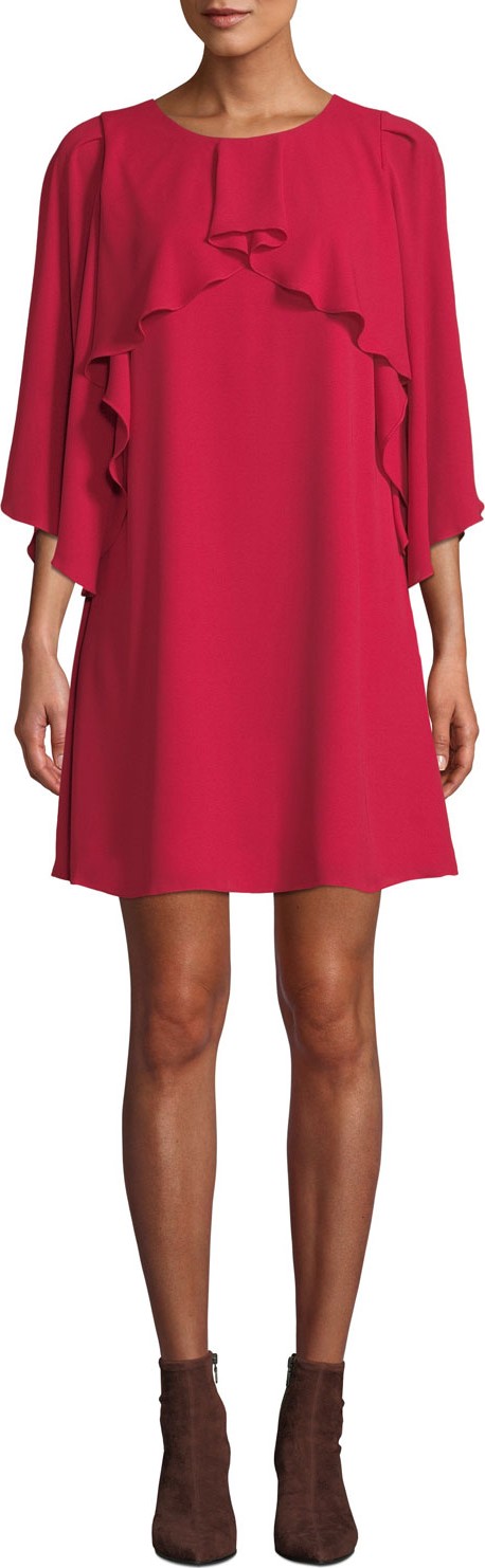HALSTON HERITAGE Flowy-Sleeve High-Neck Drape Dress
