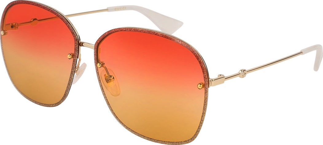 Gucci Glittered Metal Square Sunglasses, Gold