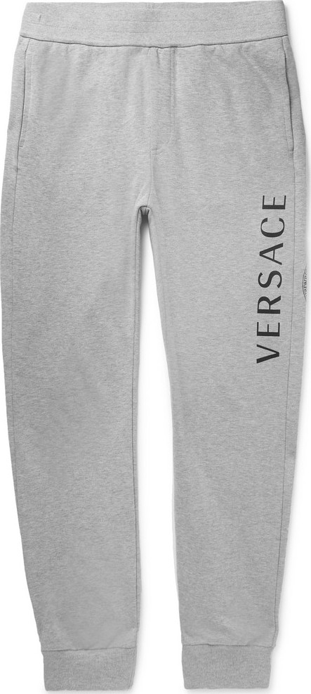 Versace Slim-Fit Tapered Logo-Print Mélange Loopback Cotton-Jersey Sweatpants