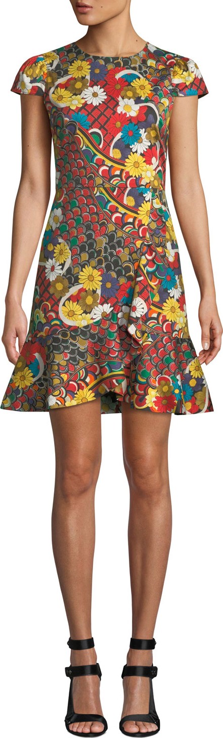 Alice + Olivia Kirby Ruffle Short-Sleeve Dress