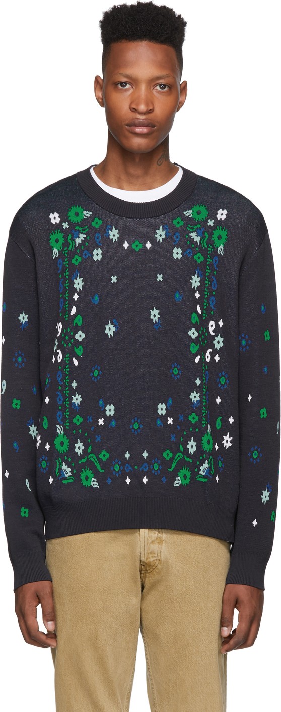 Opening Ceremony Navy Flowers Sweater